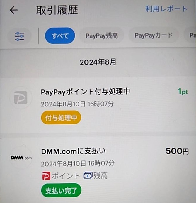 FANZAでpaypayの取引履歴