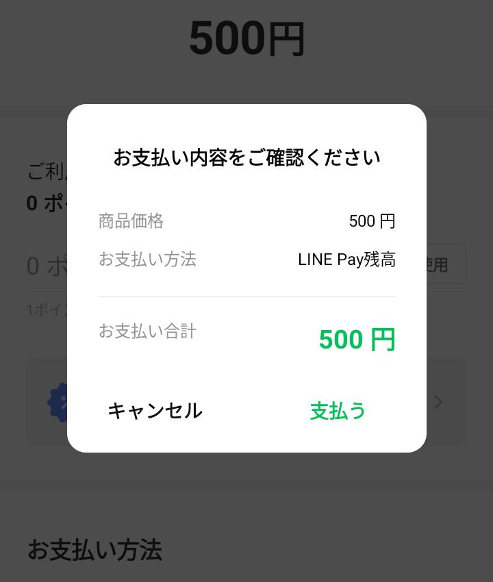 LINE Payの購入画面最終確認